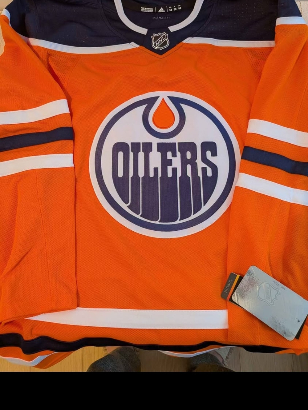 adidas Edmonton Oilers Orange and Navy Home Hockey Jersey